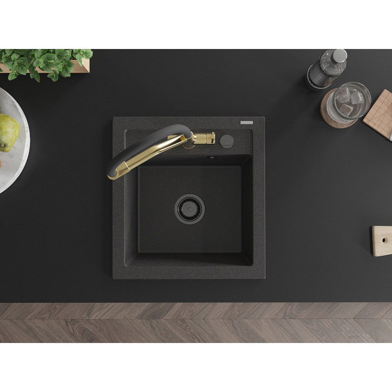 Mexen Vito гранитна мивка с 1 камера и кухненски смесител Duo, черен на пръски - 6503-76-671701-57-B