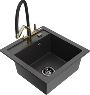 Mexen Vito гранитна мивка с 1 камера и кухненски смесител Duo, черен на пръски - 6503-76-671701-57-B