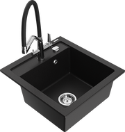 Mexen Vito мивка от гранит 1-коморова с кухненски смесител Duo, черен - 6503-77-671701-07