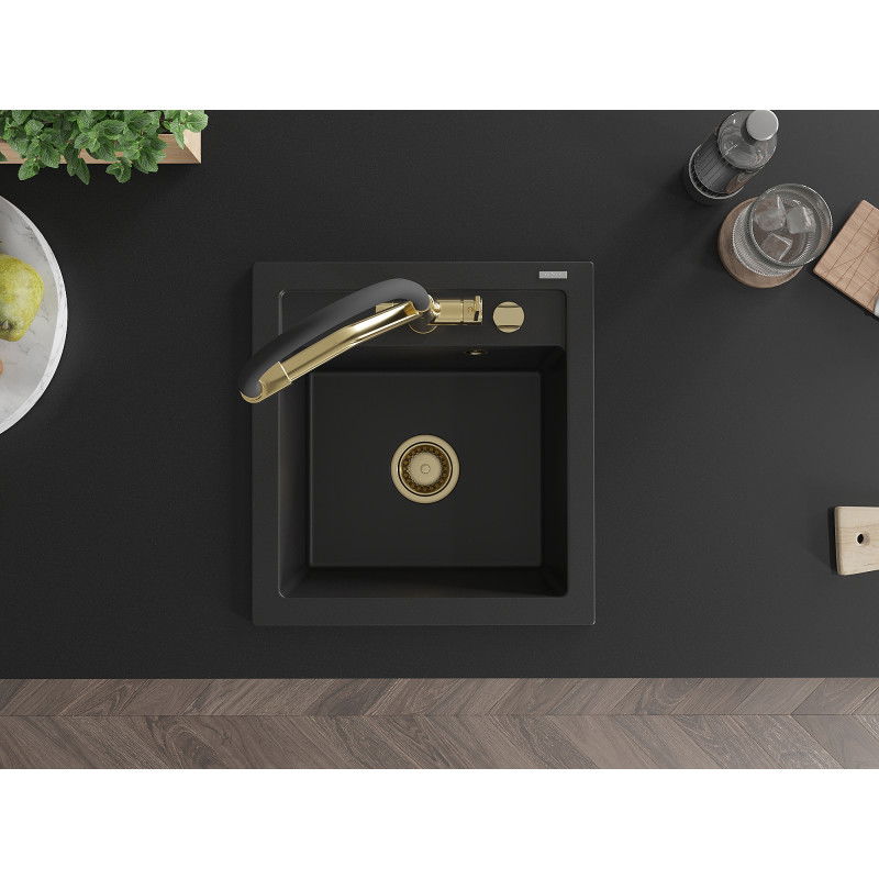 Mexen Vito мивка от гранит с 1 отделение и кухненски смесител Duo, черен - 6503-77-671701-57-G