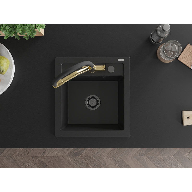 Mexen Vito кухненска мивка от гранит с 1 отделение и кухненски смесител Duo, черен - 6503-77-671701-57-B