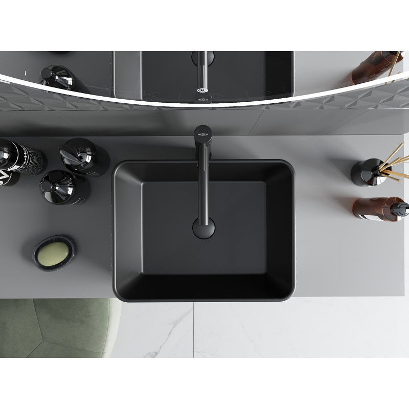 Mexen Catia мивка за плот 48 x 37 см, черен мат/сребърен модел линии - 21314873