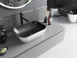 Mexen Rita мивка за плот 45 x 32 см, черен мат/сребърен линеен дизайн - 21084573