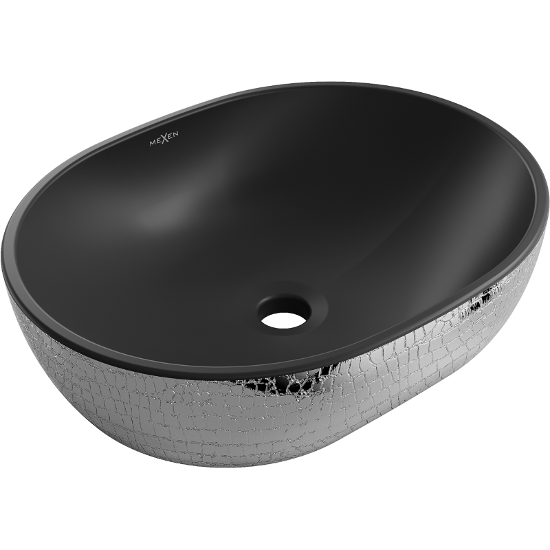 Mexen Viki мивка върху плот 48 x 35 см, черна мат/сребърен шарка на люспи - 21054872
