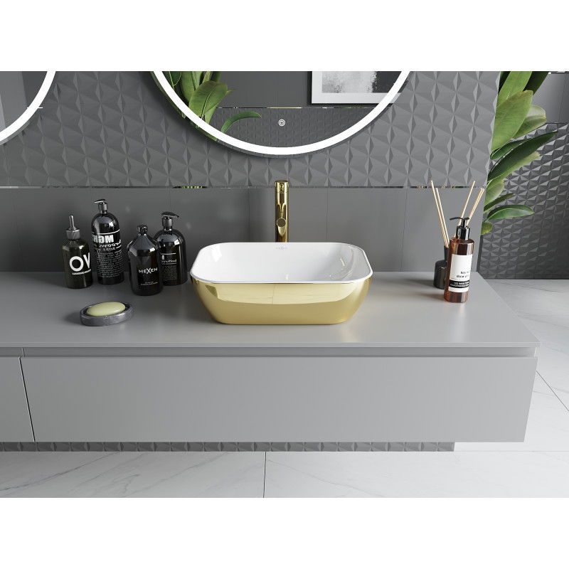 Mexen Rita плот умивалник 45 x 32 см, бял/златен - 21084506