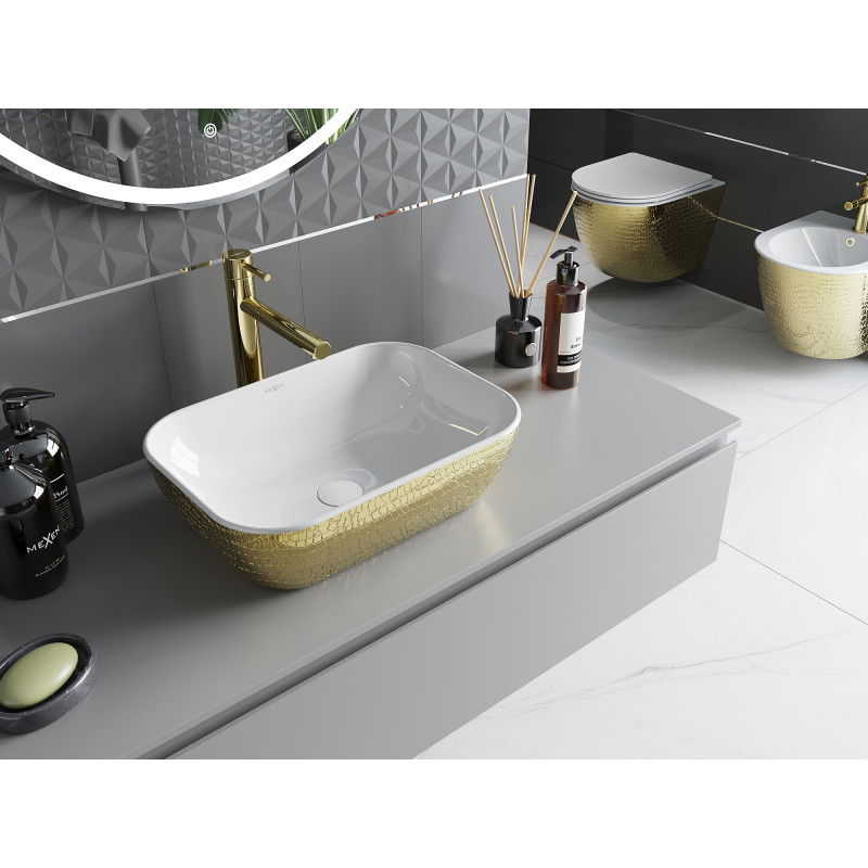 Mexen Rita мивка над плот 45 x 32 см, бяла/златна шарка люспи - 21084554