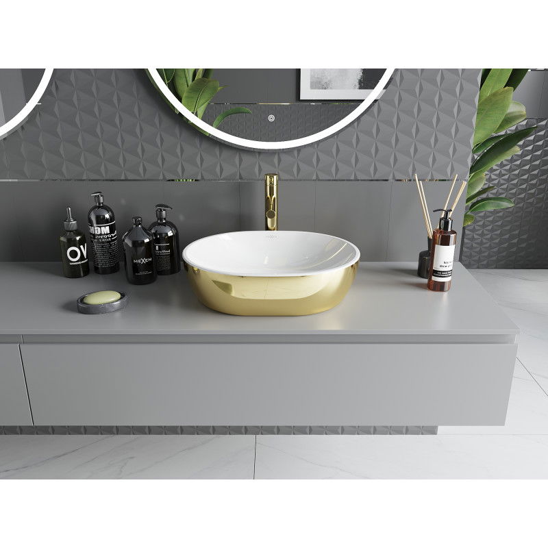 Mexen Viki умивалник за монтаж върху плот 48 x 35 см, бял/златен - 21054806