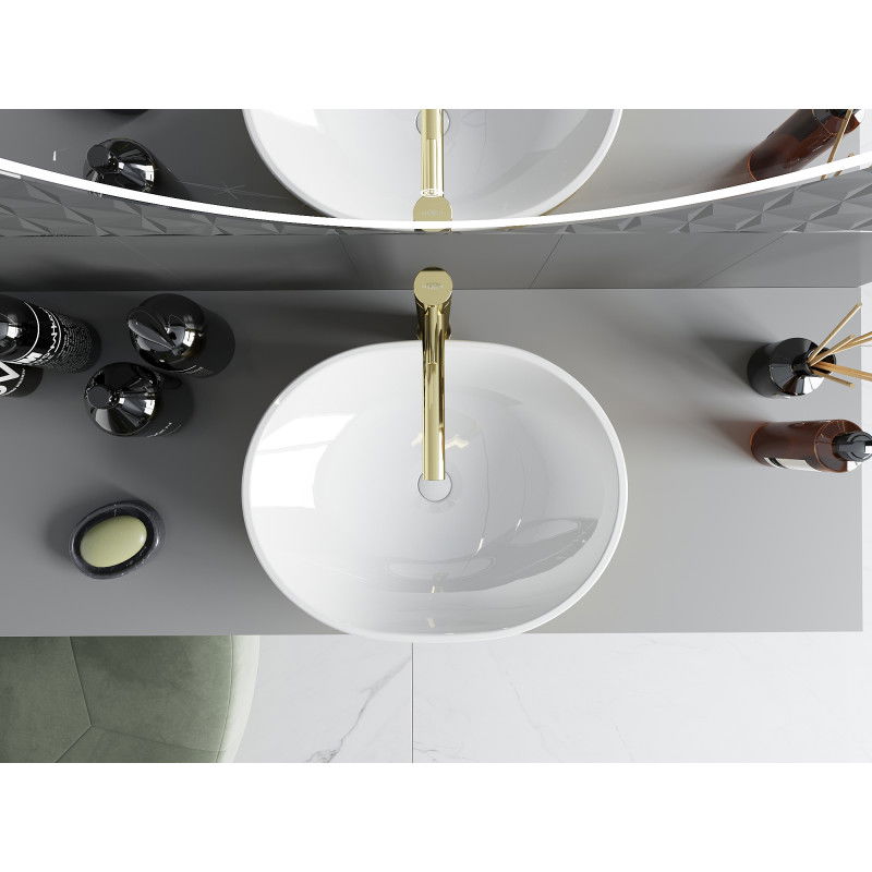 Mexen Viki умивалник върху плот 48 x 35 см, бяло/златно, модел линии - 21054817