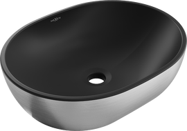 Mexen Viki умивалник за поставяне върху плот 48 x 35 cm, черен мат/сребърен дизайн линии - 21054873