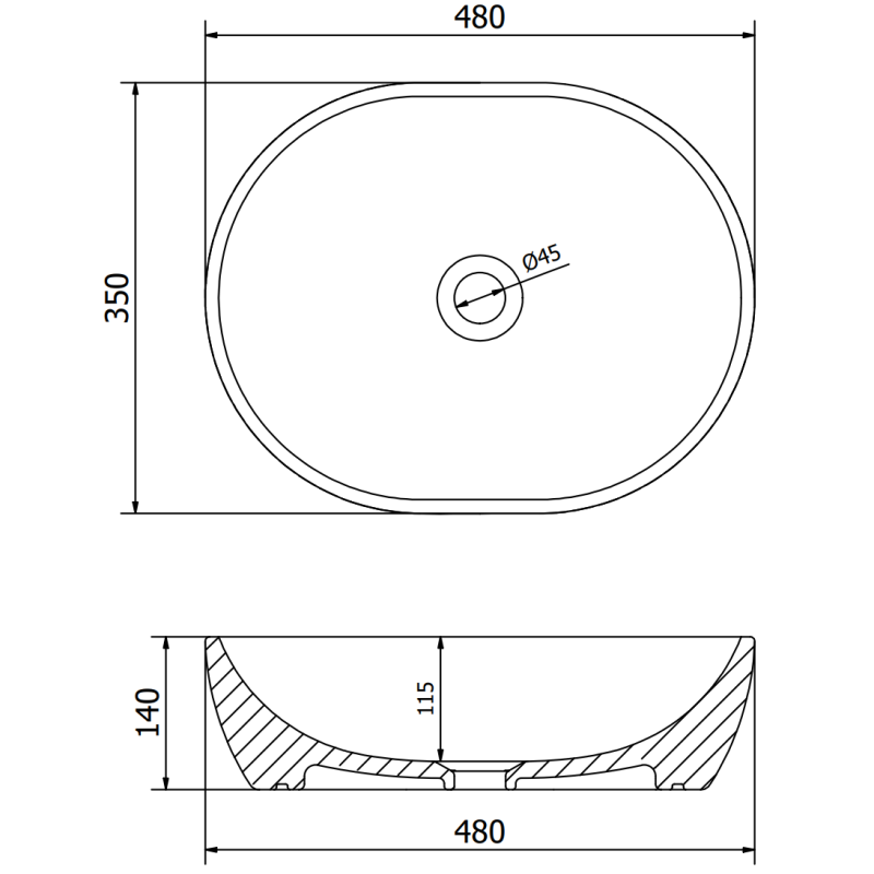Mexen Viki умивалник за поставяне върху плот 48 x 35 cm, черен мат/сребърен дизайн линии - 21054873