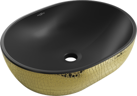 Mexen Viki умивалник за монтаж на плот 48 x 35 см, черен мат/златен мотив люспи - 21054878