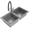 Mexen Mario гранитна мивка с 2 камери с кухненски смесител Duo, сив - 6504-71-671701-07