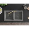 Mexen Mario гранитна мивка с 2 камери и кухненски смесител Duo, сив