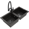 Mexen Mario гранитна мивка с 2 камери с кухненски смесител Duo, черен/златист металик - 6504-75-671701-70-B