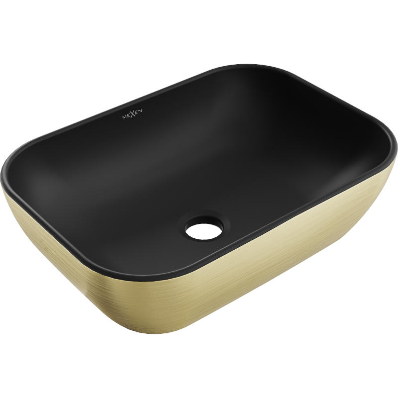 Mexen Rita мивка за плотов монтаж 45 x 32 см, черна мат/златен дизайн линии