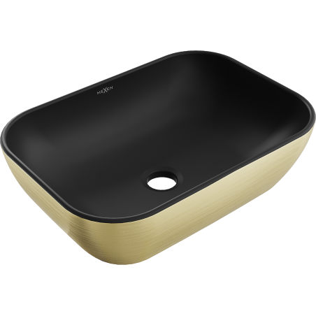 Mexen Rita мивка за плотов монтаж 45 x 32 см, черна мат/златен дизайн линии