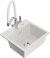 Mexen Milo гранитна кухненска мивка с една камера и кухненски смесител Duo, бяла - 6505-20-671701-02