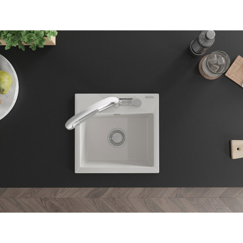 Mexen Milo гранитна кухненска мивка с една камера и кухненски смесител Duo, бяла - 6505-20-671701-02