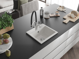 Mexen Milo мивка от гранит с 1 камера и кухненски смесител Duo, бял - 6505-20-671701-07