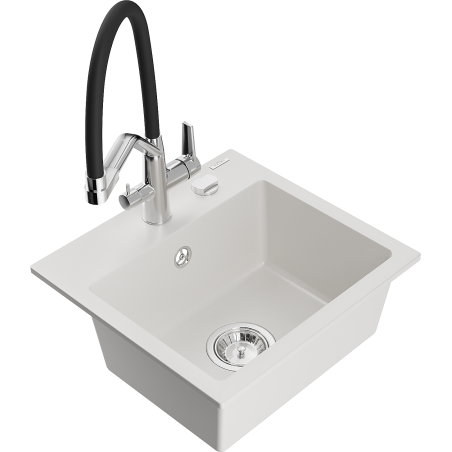 Mexen Milo градинска мивка от гранит с 1 камера и кухненски смесител Duo, бял