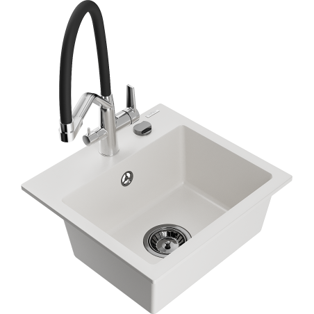 Mexen Milo мивка от гранит с 1 отделение и кухненски смесител Duo, бял - 6505-20-671701-07-B