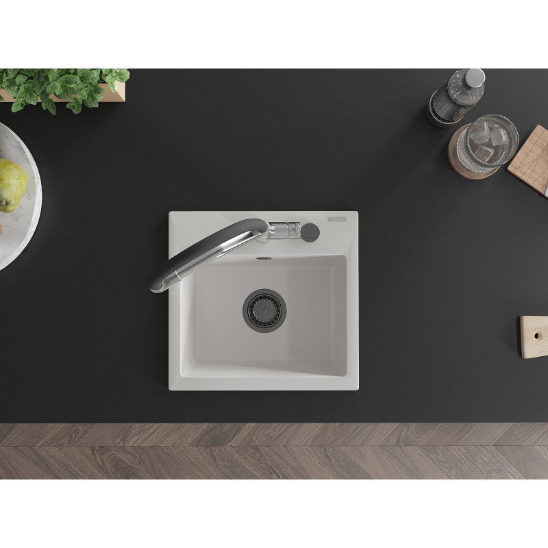 Mexen Milo мивка от гранит с 1 отделение и кухненски смесител Duo, бял - 6505-20-671701-07-B