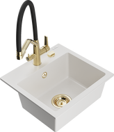 Mexen Milo мивка гранитна 1-корпусна с кухненски смесител Duo, бял - 6505-20-671701-57-G