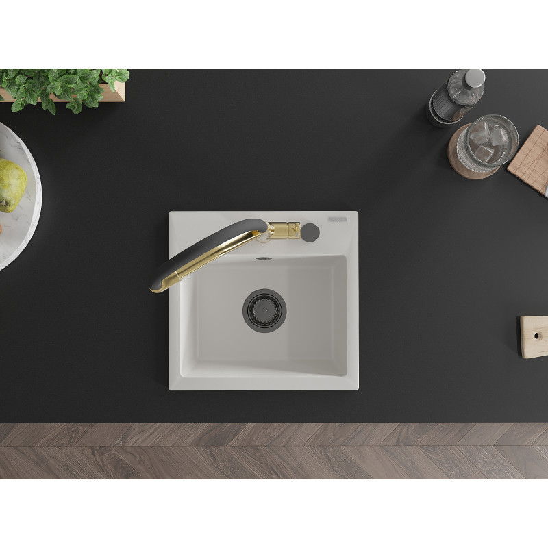 Mexen Milo Гранитна мивка с 1 отделение с кухненски смесител Duo, бял - 6505-20-671701-57-B