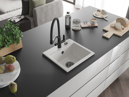Mexen Milo гранитна мивка с 1 камера и кухненски смесител Duo, бял - 6505-20-671701-70-B
