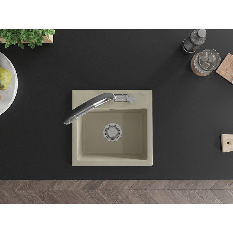 Mexen Milo гранитна кухненска мивка с 1 отделение с кухненски смесител Duo, бежов - 6505-69-671701-07