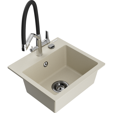Mexen Milo мивка от гранит с 1 купа и кухненски кран Duo, бежов - 6505-69-671701-07-B