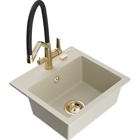 Mexen Milo гранитна мивка с 1 отделение и кухненски смесител Duo, бежов - 6505-69-671701-57-G
