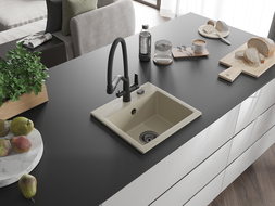 Mexen Milo мивка от гранит с 1 отделение с кухненски смесител Duo, бежов - 6505-69-671701-70-B