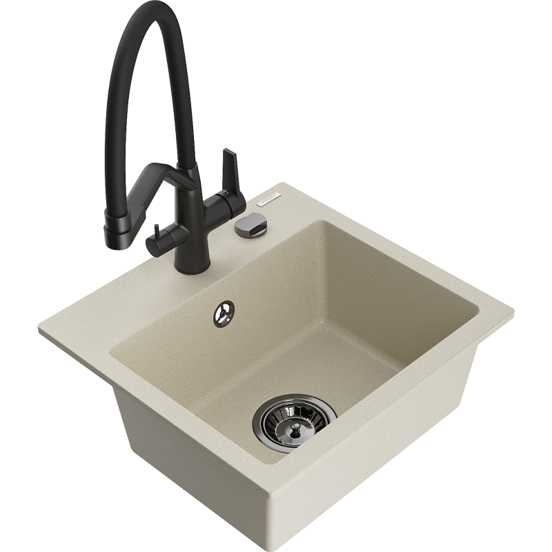 Mexen Milo мивка от гранит с 1 отделение с кухненски смесител Duo, бежов - 6505-69-671701-70-B