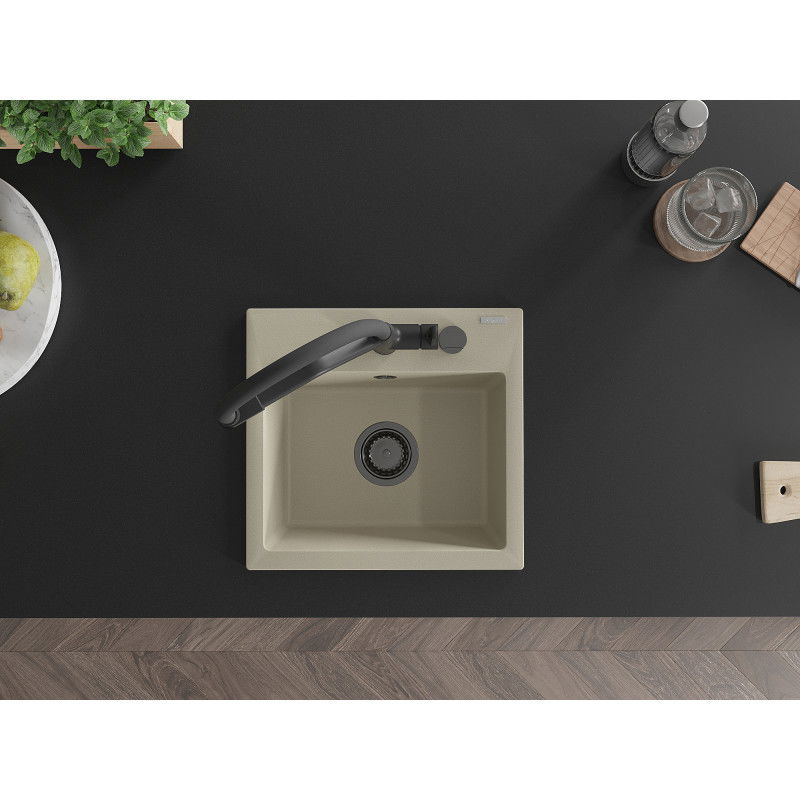 Mexen Milo мивка от гранит с 1 отделение с кухненски смесител Duo, бежов - 6505-69-671701-70-B