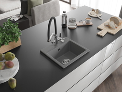Mexen Milo гранитна кухненска мивка 1-камерна с кухненски смесител Duo, сива - 6505-71-671701-07