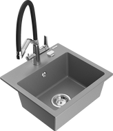 Mexen Milo гранитна кухненска мивка 1-камерна с кухненски смесител Duo, сива - 6505-71-671701-07