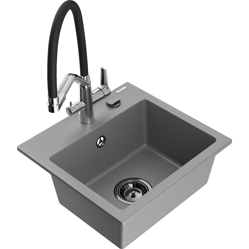 Mexen Milo гранитна мивка с 1 отделение с кухненски смесител Duo, сив