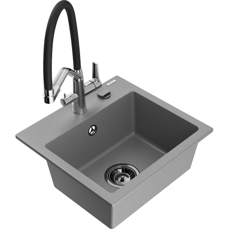 Mexen Milo гранитна мивка с 1 отделение с кухненски смесител Duo, сив