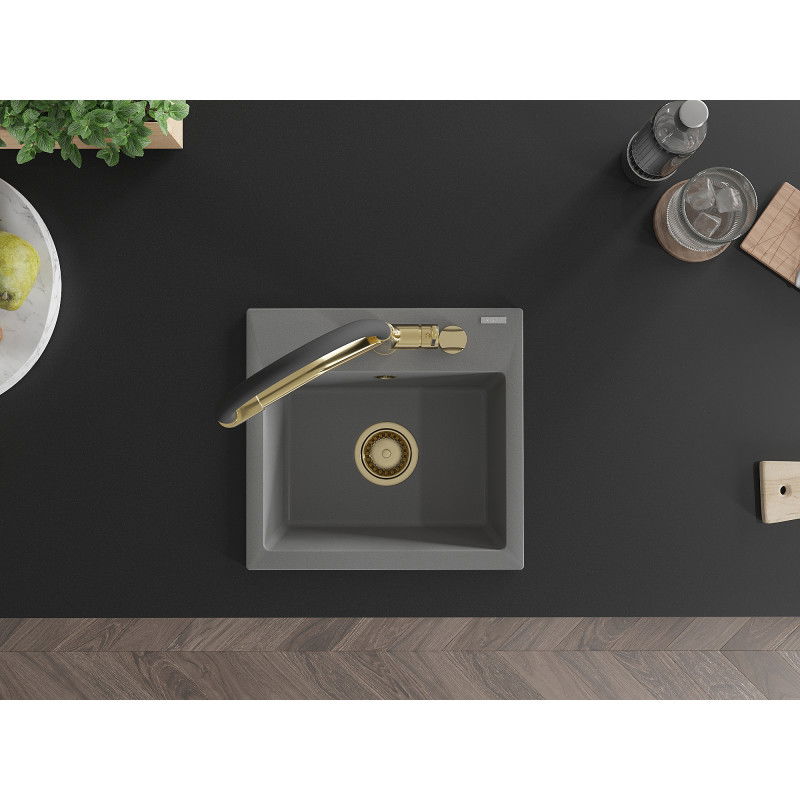 Mexen Milo гранитна кухненска мивка с 1 отделение и кухненски смесител Duo, сив - 6505-71-671701-57-G