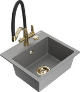 Mexen Milo гранитна кухненска мивка с 1 отделение и кухненски смесител Duo, сив - 6505-71-671701-57-G