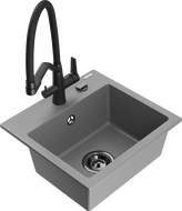 Mexen Milo гранитна кухненска мивка с 1 отделение и кухненски смесител Duo, сив - 6505-71-671701-70-B