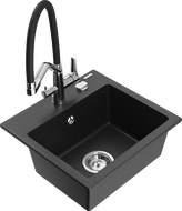 Mexen Milo гранитна мивка с 1 отделение с кухненски смесител Duo, черен/сребрист металик - 6505-73-671701-07