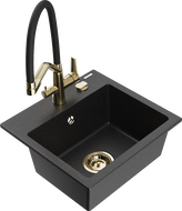 Mexen Milo мивка от гранит с 1 отделение и кухненски смесител Duo, черен/сребрист металик - 6505-73-671701-57-G