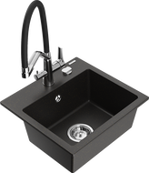 Mexen Milo гранитна мивка с 1 отделение и кухненски смесител Duo, черно/златист металик - 6505-75-671701-07