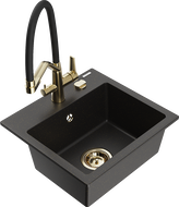 Mexen Milo гранитна мивка с една камера и кухня батерия Duo, черен/златист металик - 6505-75-671701-57-G