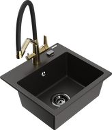 Mexen Milo гранитна мивка с 1 камера и кухненски смесител Duo, черно/златист металик - 6505-75-671701-57-B
