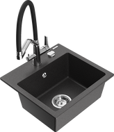 Mexen Milo гранитна кухненска мивка с 1 отделение и кухненски смесител Duo, черен пъстроцветен - 6505-76-671701-07