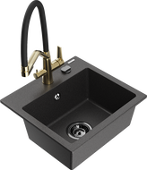 Mexen Milo гранитна кухненска мивка с 1 гнездо и кухненски смесител Duo, черен на пръски - 6505-76-671701-57-B