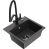 Mexen Milo мивка от гранит с една камера и кухненски смесител Duo, черно напукано - 6505-76-671701-70-B